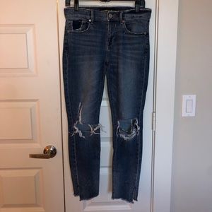 Express Extremely Distressed Slit Skinny Jeans